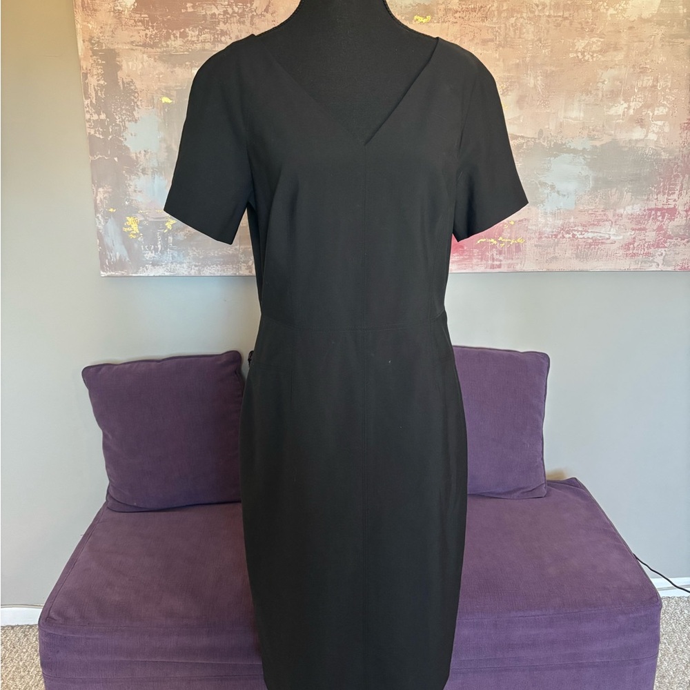 Banana Republic Black Sheath Dress w/ Asymmetrical Neckline and Short Sleeves 8‎